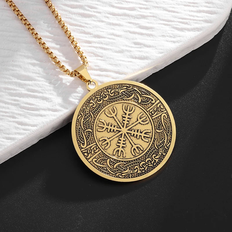 Vintage Compass Medal Pendant Stainless Steel Necklace Mens High Quality round Hip Hop Trend Jewelry Gifts Wholesale