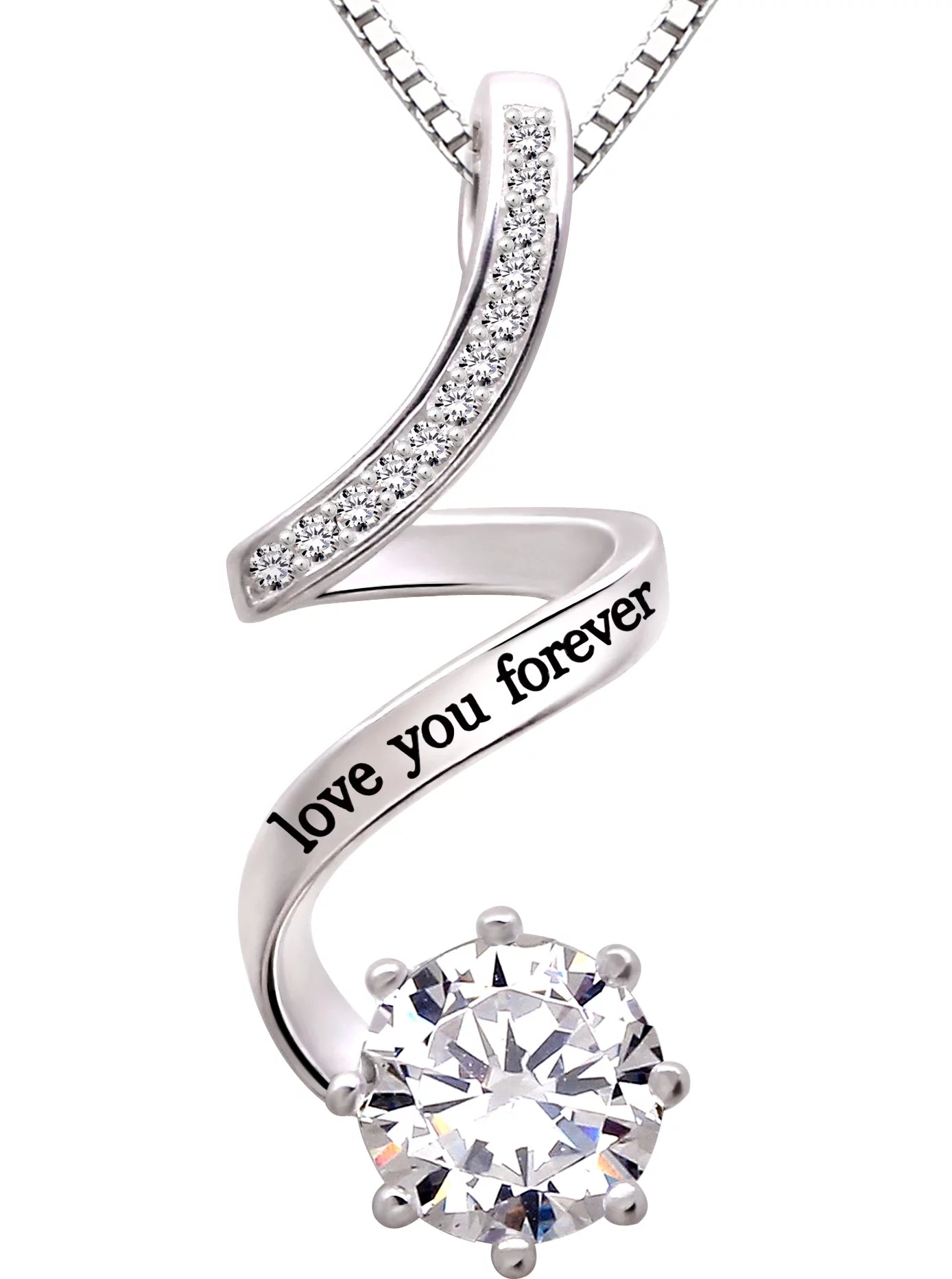 Jewelry Sterling Silver "Love You Forever" Cubic Zirconia Pendant Necklace