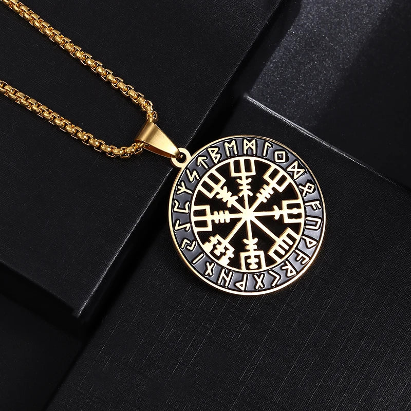 Vintage Compass Medal Pendant Stainless Steel Necklace Mens High Quality round Hip Hop Trend Jewelry Gifts Wholesale