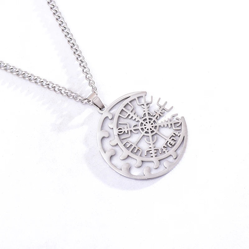 Vintage Compass Medal Pendant Stainless Steel Necklace Mens High Quality round Hip Hop Trend Jewelry Gifts Wholesale