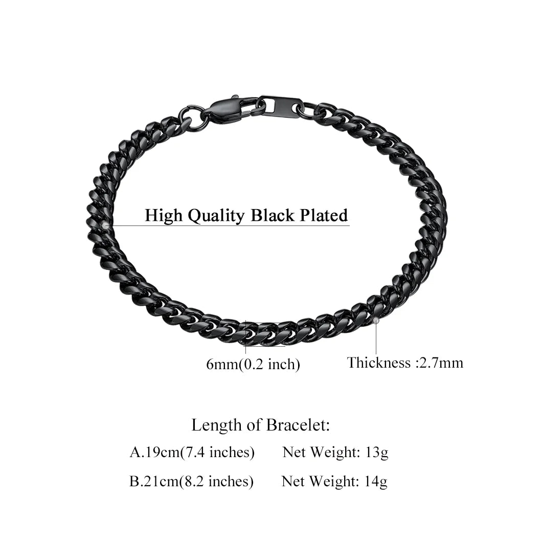 Cuban Link Black 14MM Wide Black Chain Bracelets Punk Mens Women Jewelry Gift, 21" Length